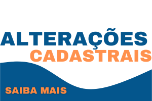 Imagem em tons de azul e laranja com texto Alterações Cadastrais e Saiba Mais